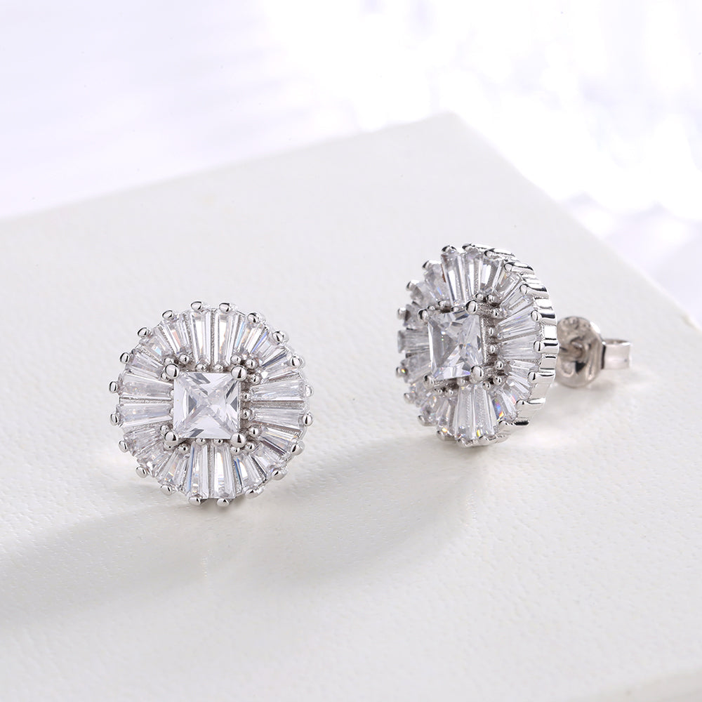 Simulated Diamond Halo Earrings in Sterling Silver
