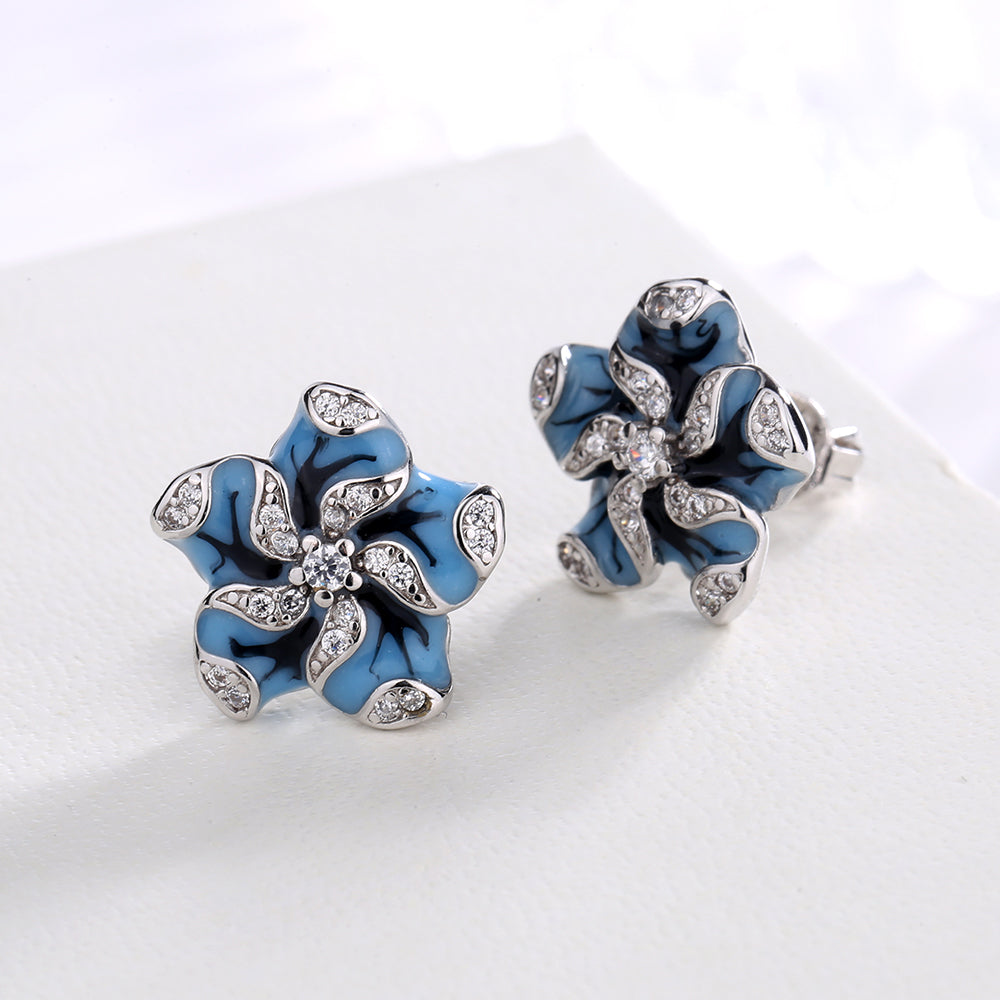 Sterling Silver Flower Earrings with Crystal
