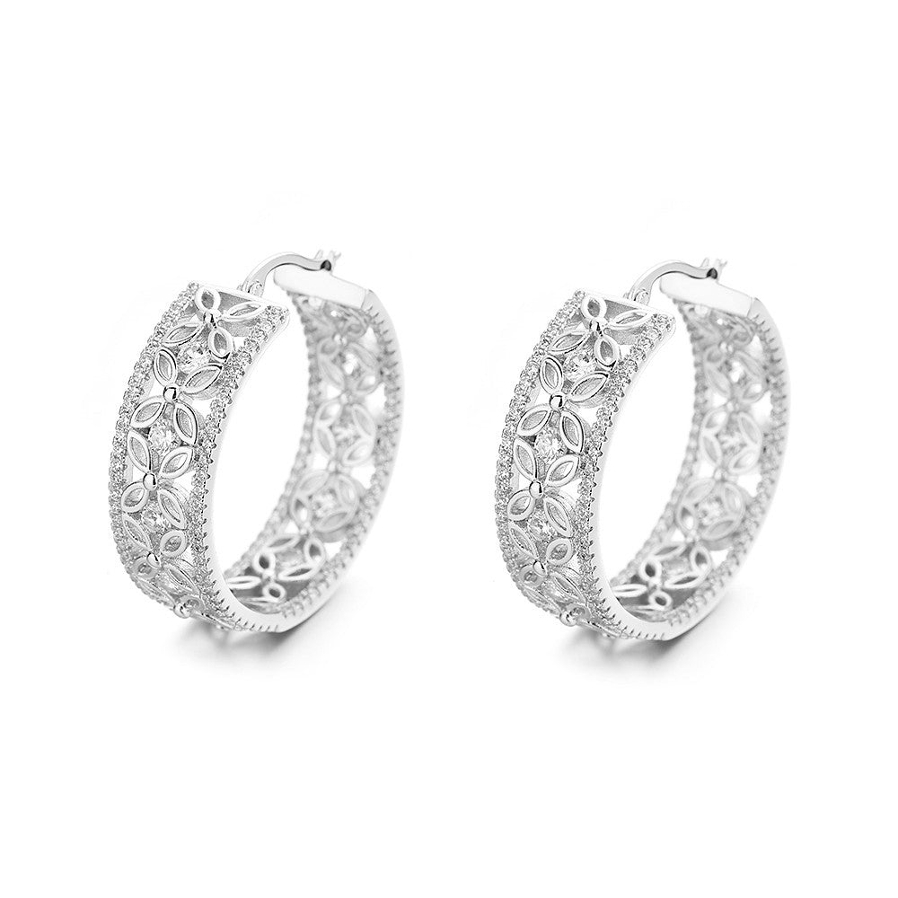 14K Gold Filigree Flower Hoop Earring with crystals