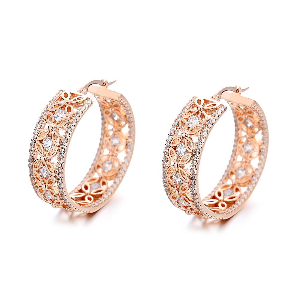 14K Gold Filigree Flower Hoop Earring with crystals