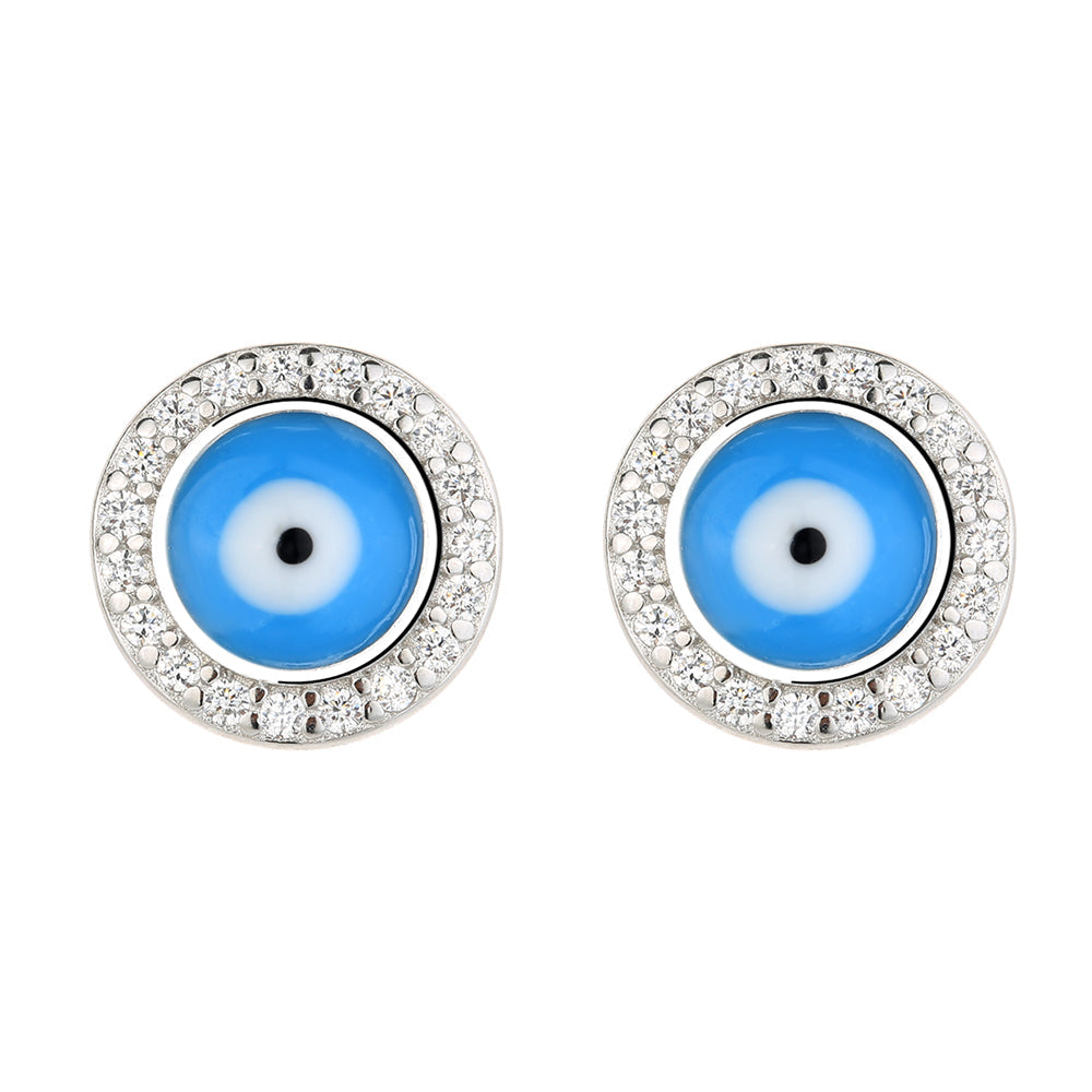 Sterling Silver Evil Eye Earrings with Simulated Diamonds