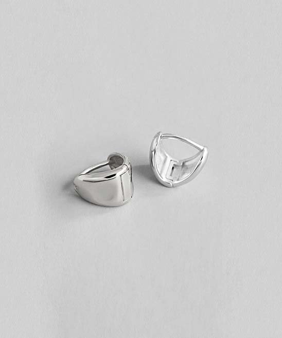 14K Gold And Sterling Silver Solid Huggie Earring