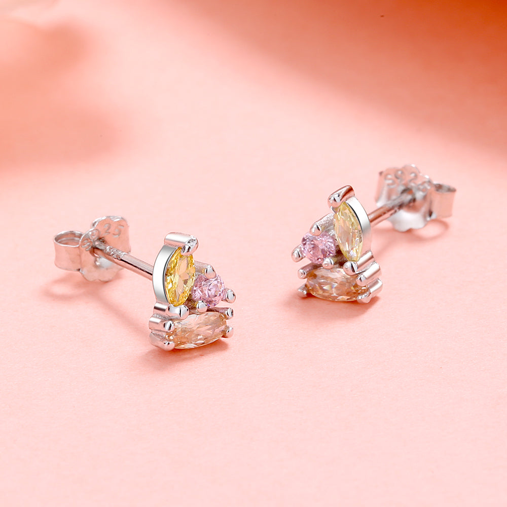 Multi Color Crystal Cluster Stud Earrings