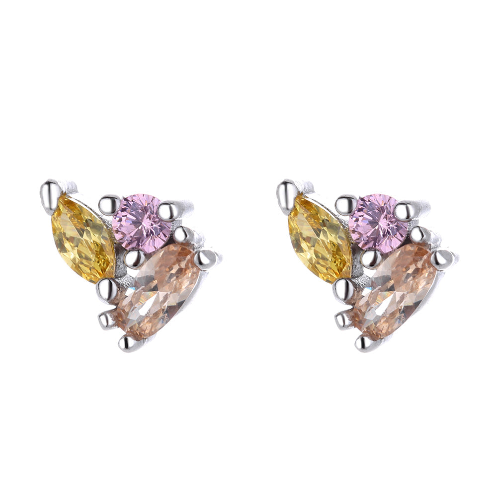 Multi Color Crystal Cluster Stud Earrings