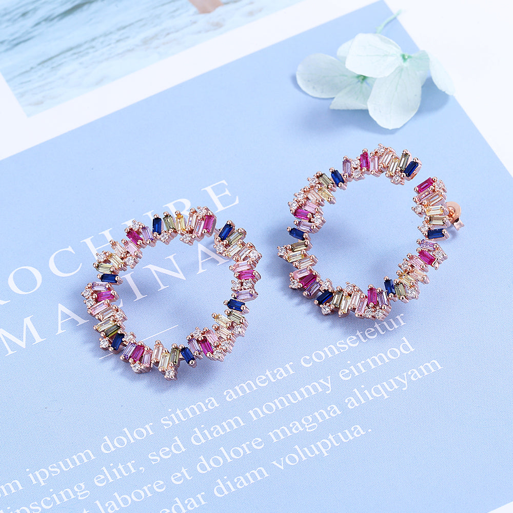 Sterling Silver Multi-Color J Hoop Earring with Crystals