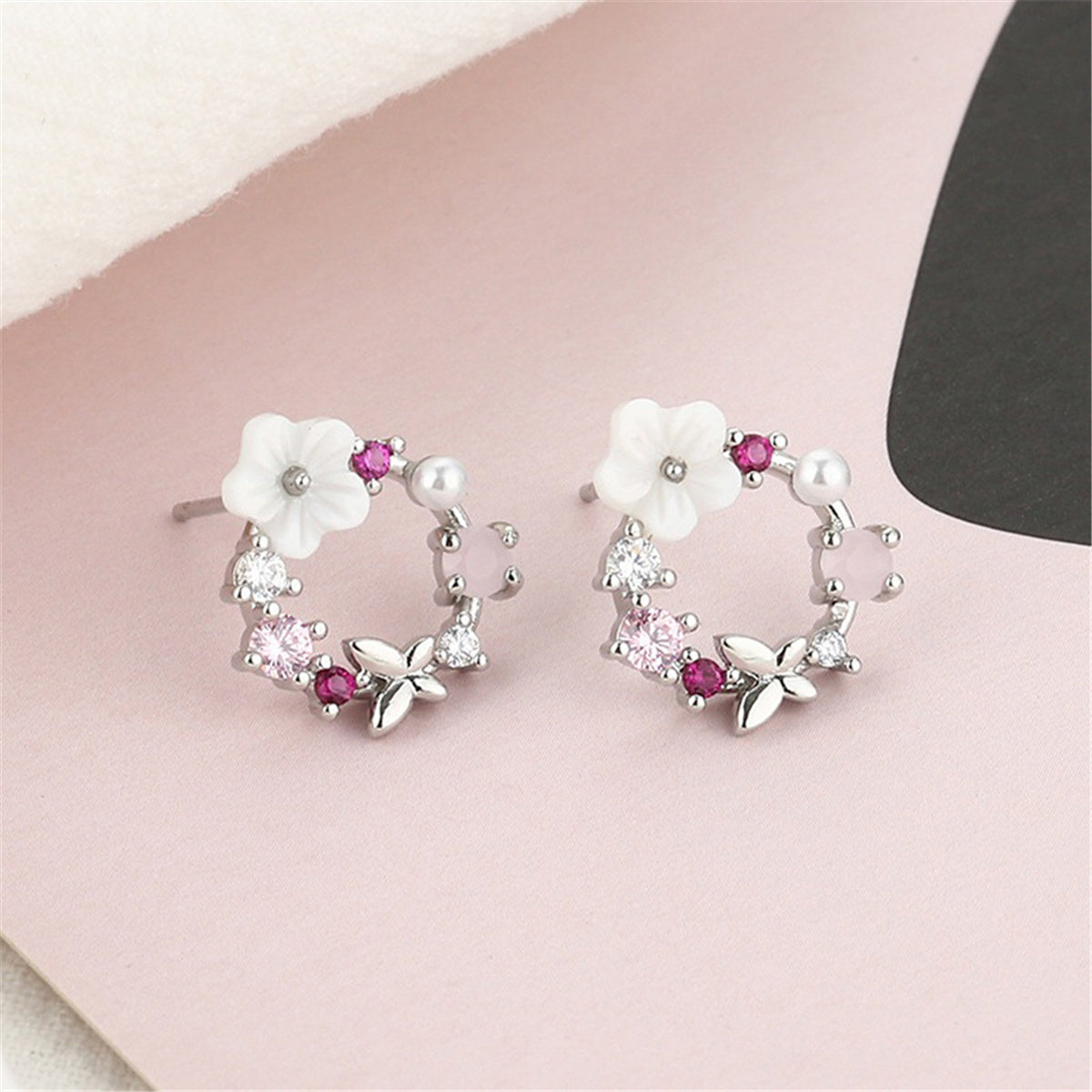 14K Gold and  Sterling Silver Opal and Resin Open Flower earrings with Crystals