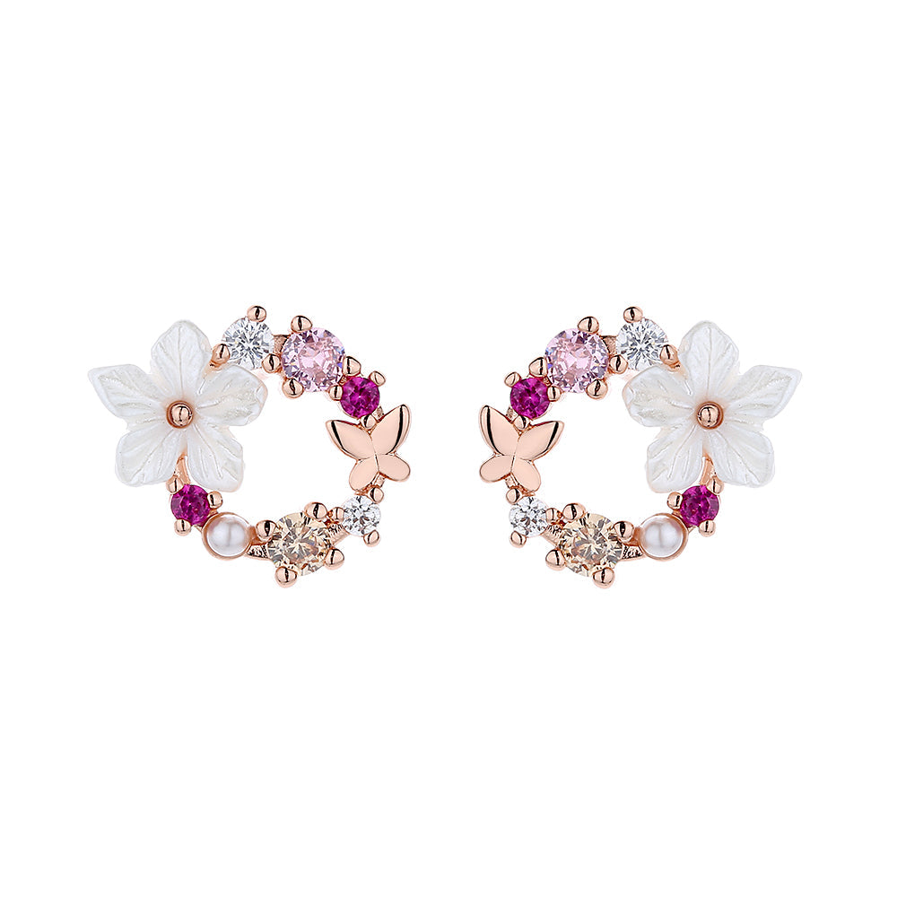 14K Gold and  Sterling Silver Opal and Resin Open Flower earrings with Crystals