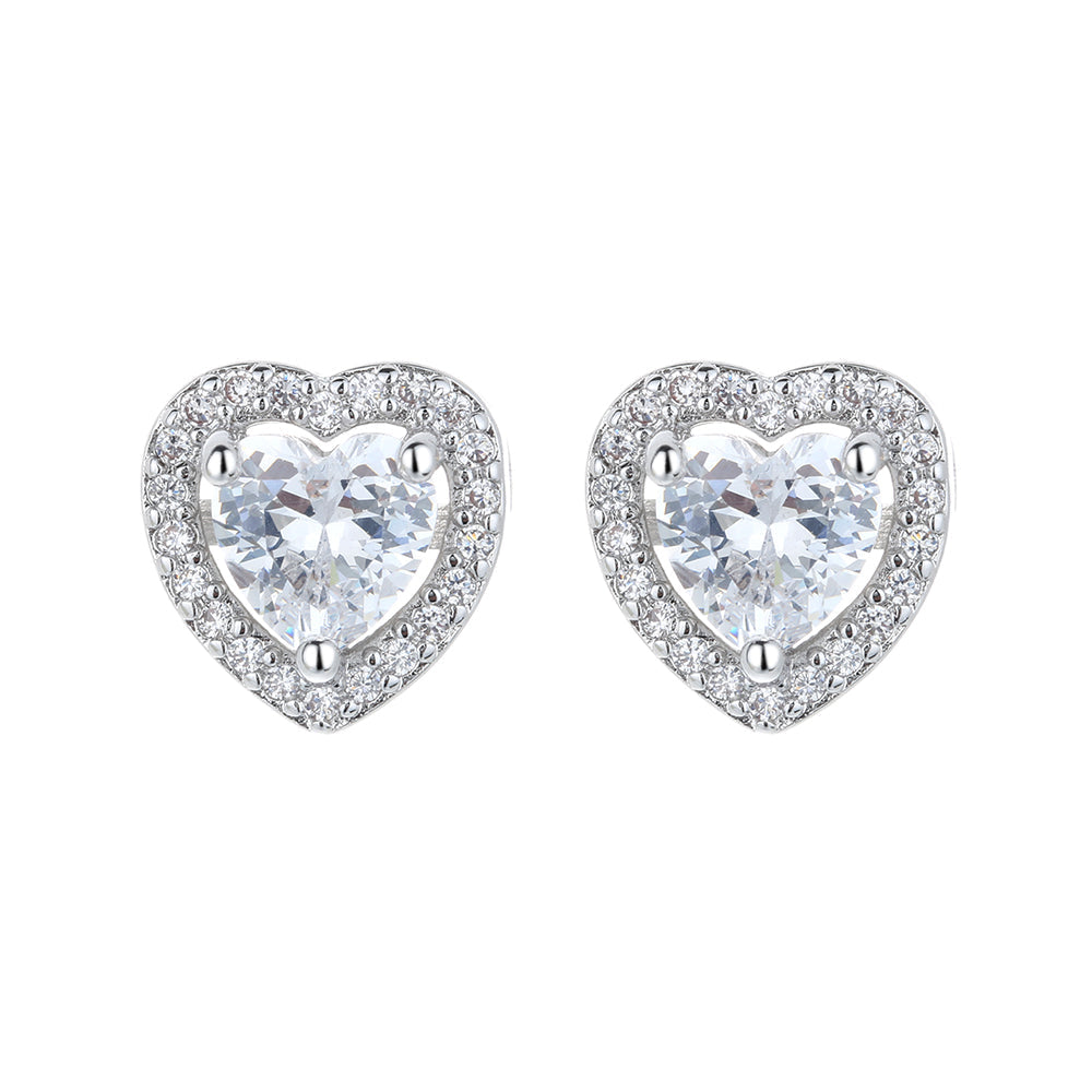 Sterling Silver Heart Halo Earrings with Simulated Diamonds