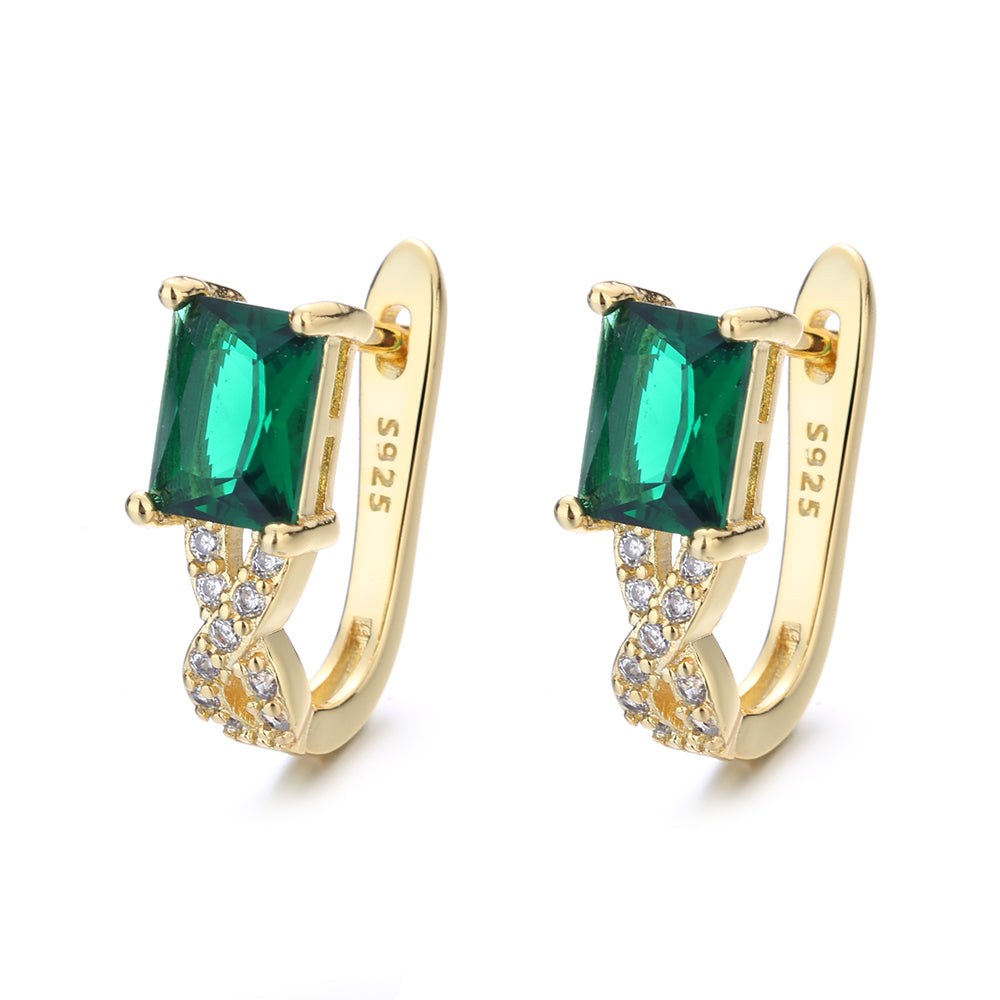 Sterling Silver Sapphire and 14K Gold Emerald Huggie Earring