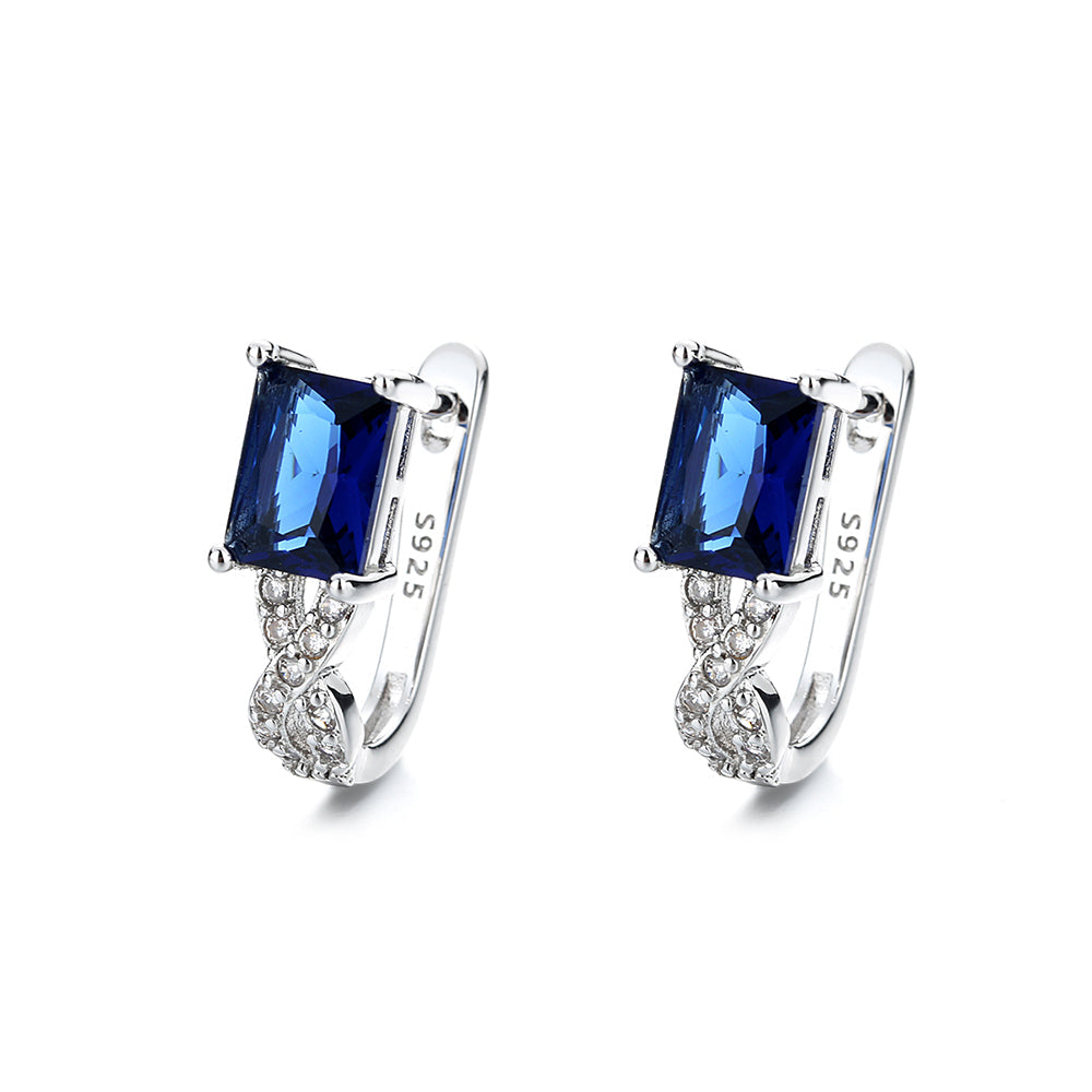 Sterling Silver Sapphire and 14K Gold Emerald Huggie Earring