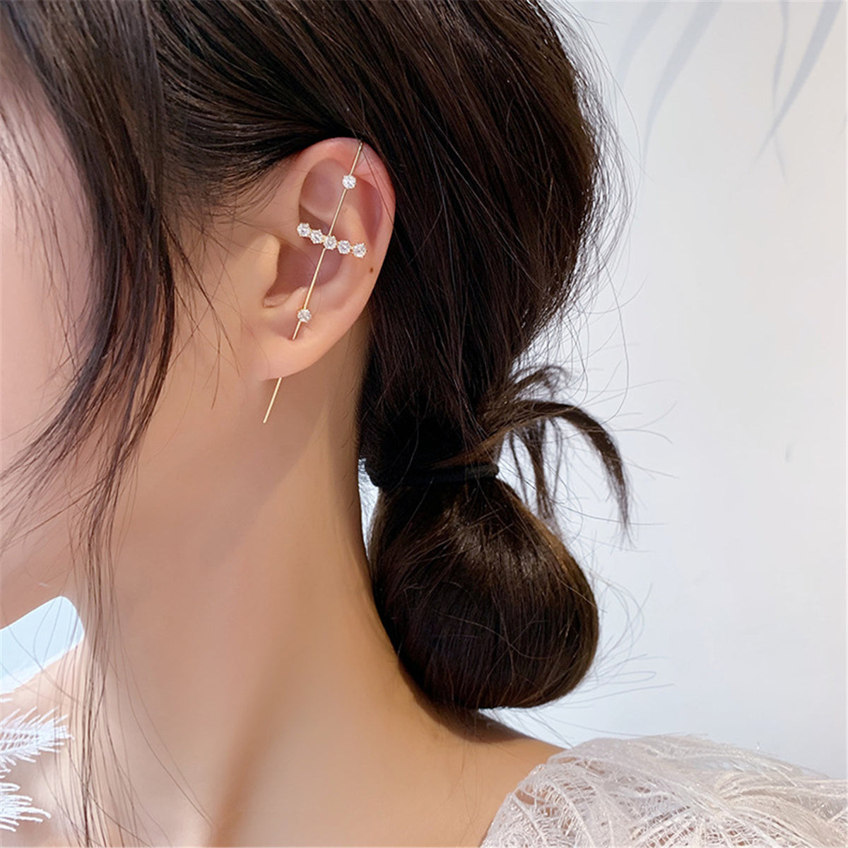 14k Gold Plated Pull-Through Climber Crawler Earring with crystals