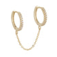 14k Gold and Sterling Silver Double Huggie Chain Earrings with Crystals
