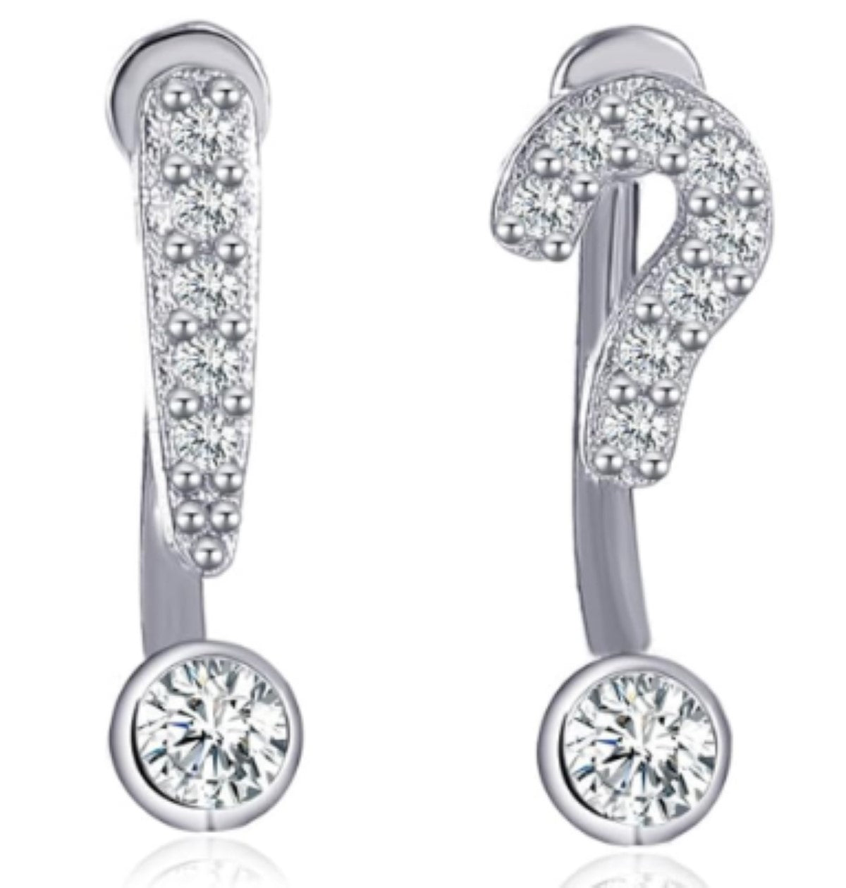 Amy and Annette Sterling Silver Punctuation Mark Earrings with Simulated Diamonds