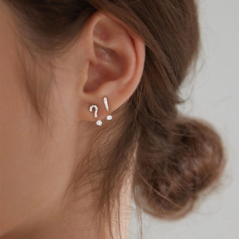 Amy and Annette Sterling Silver Punctuation Mark Earrings with Simulated Diamonds
