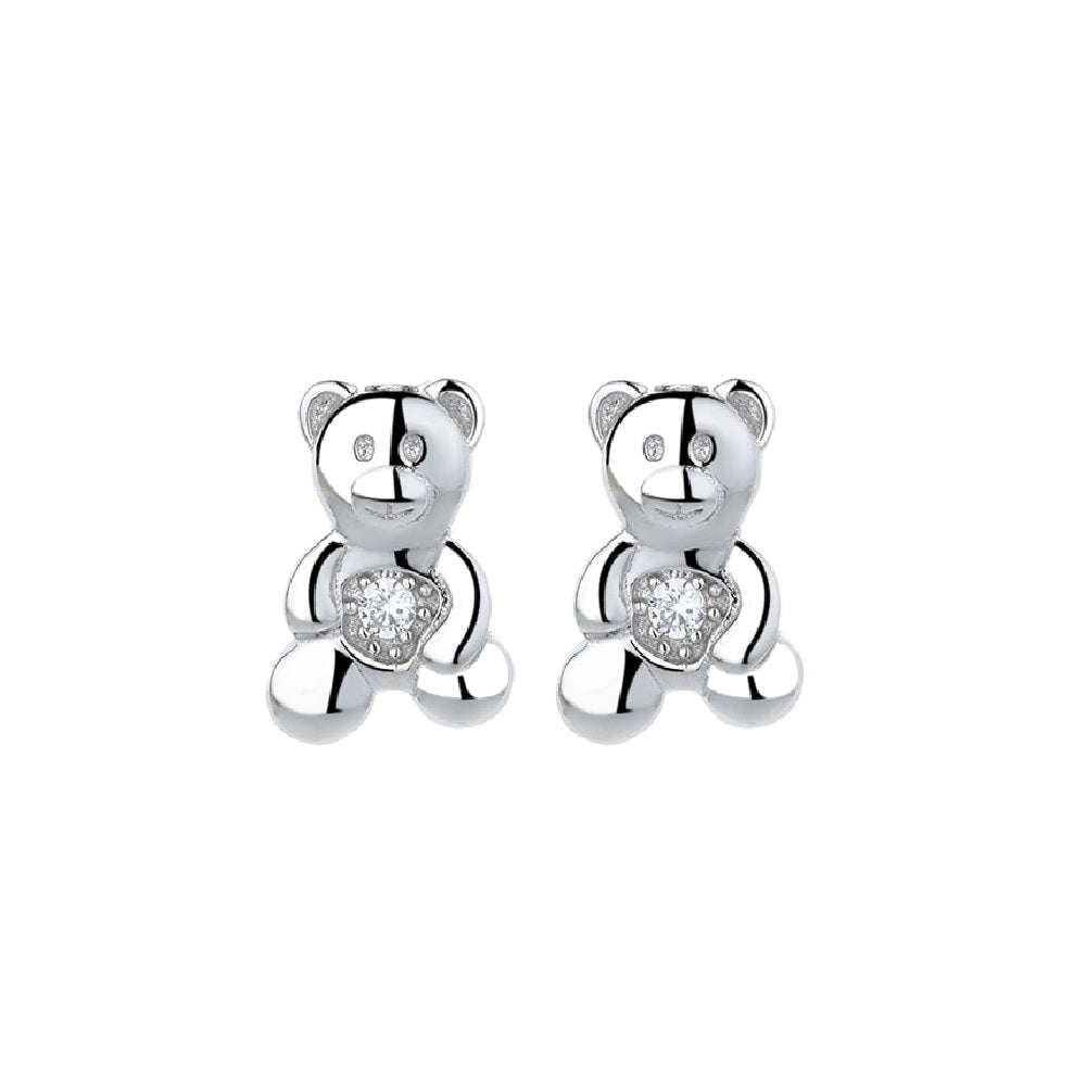 Amy and Annette Sterling Silver Bear Earrings with Simulated Diamonds