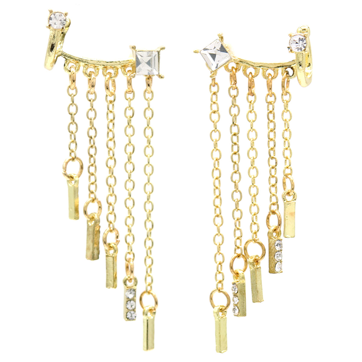 18K Gold Graduated Dangle Ear cuff with Genuine Crystals