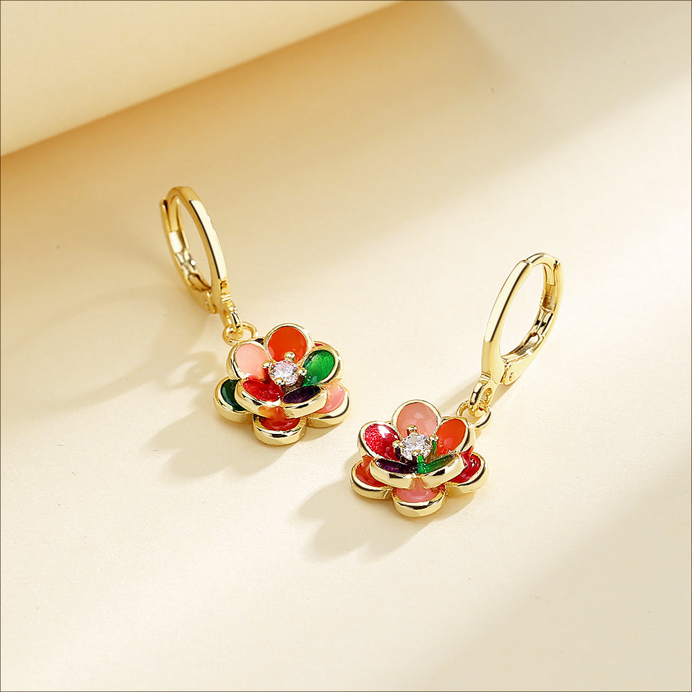 14K Preciosa Crystal Gold-Plated Floral Leverback Drop Earrings