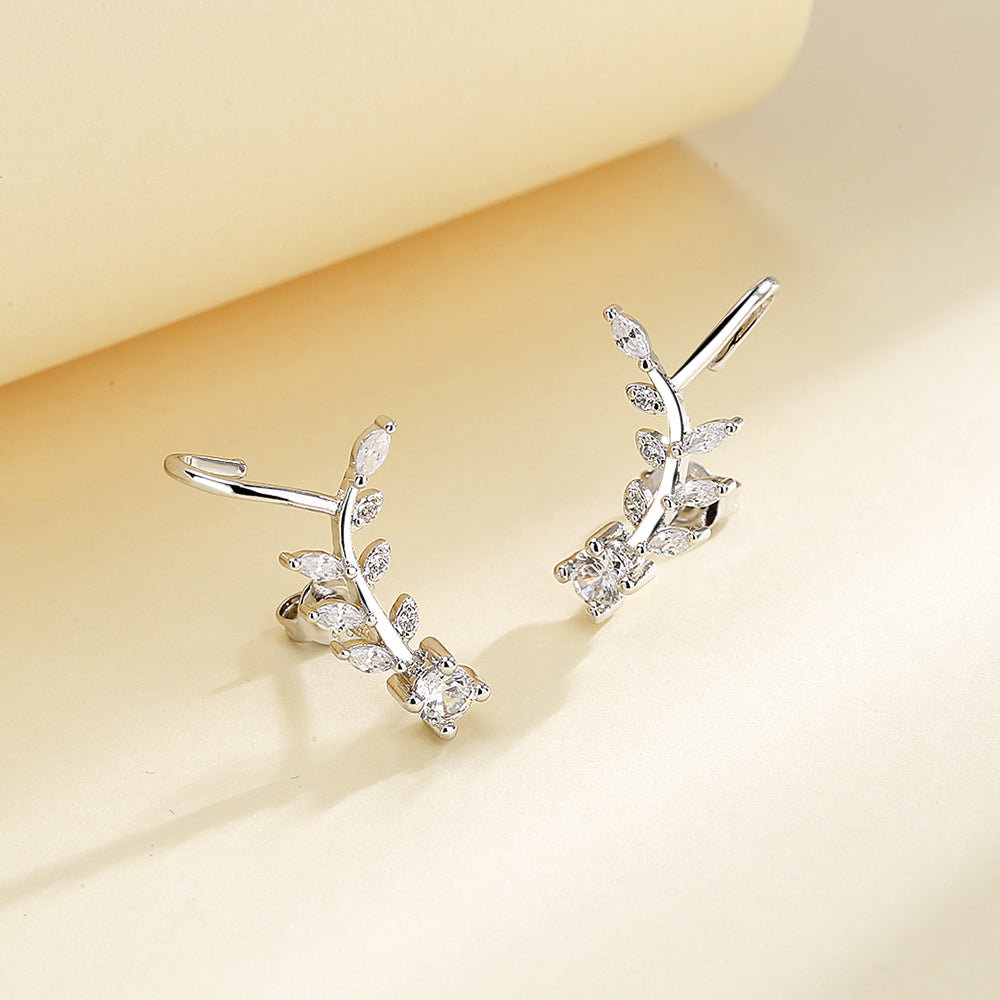 18K White Gold Cuff Climber Earring with crystals