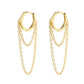 14K Gold Huggie Hoop Double Chain Drop Earring
