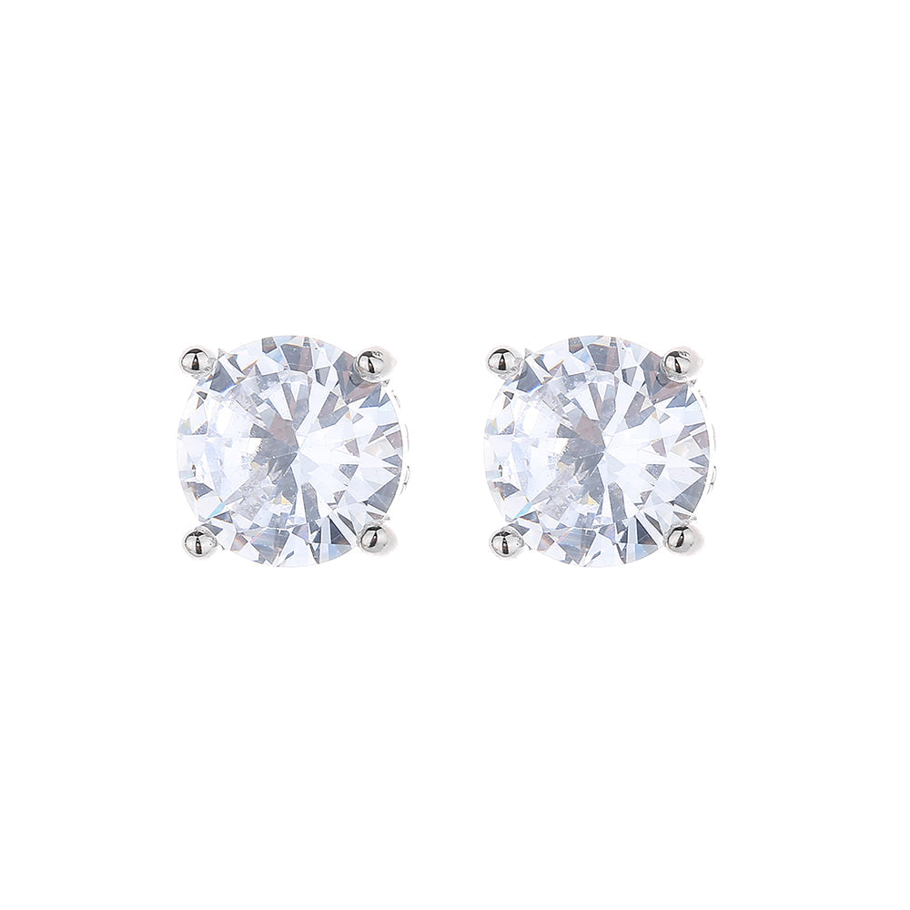 Amy and Annette 14K Gold and Sterling Silver Simulated Diamond Crown Stud Earrings