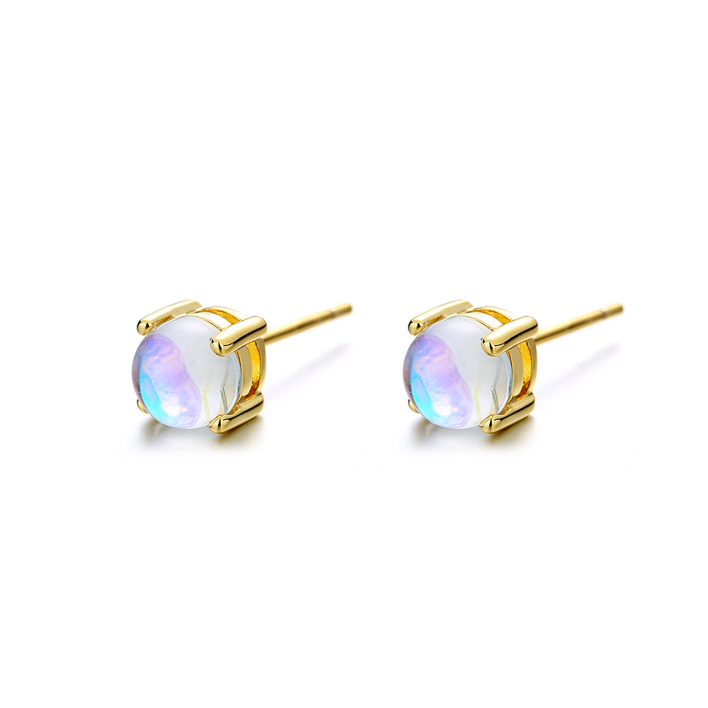 14k Gold and Sterling Silver with Moonstone Stud Earrings