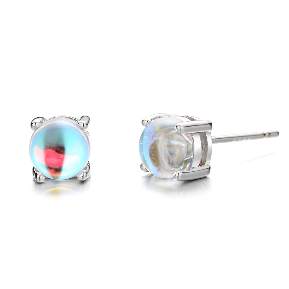 14k Gold and Sterling Silver with Moonstone Stud Earrings