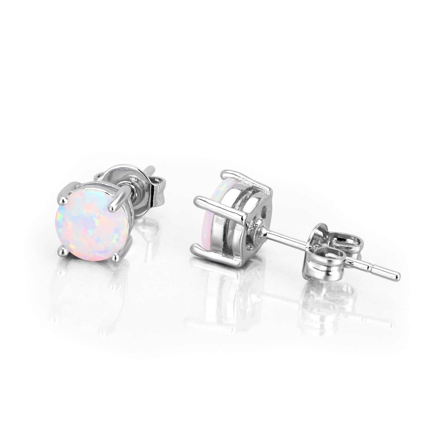 18K Gold and Sterling Silver With White Fiery Opal Stud Earring