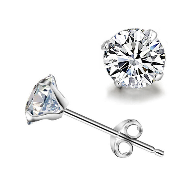 14K Gold Over Sterling Silver and Sterling Silver Genuine Crystal Round Stud Earring