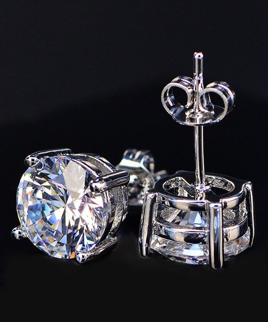 14K Gold Over Sterling Silver and Sterling Silver Genuine Crystal Round Stud Earring