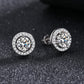 Amy and Annette 14K Gold or Sterling Silver Round Halo Earrings with Crystals