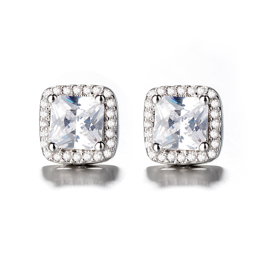 14K Gold over Sterling Silver Simulated Diamond Halo Stud Earrings