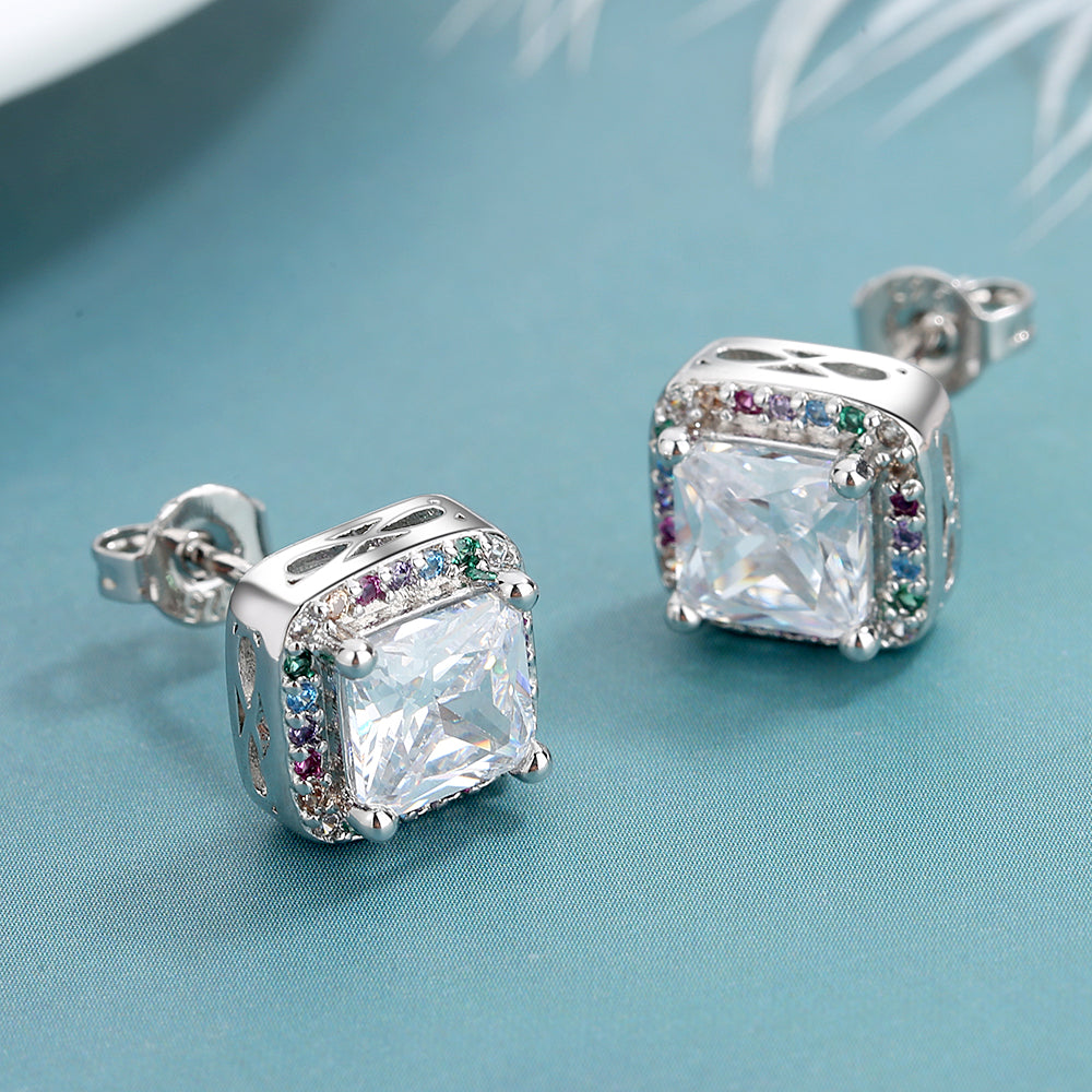 14K Gold over Sterling Silver Simulated Diamond Halo Stud Earrings