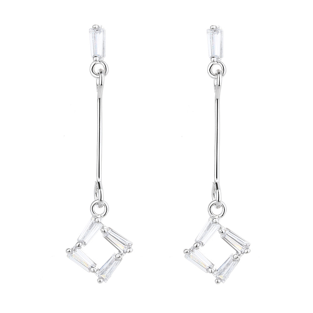 Simulated Diamond Drop Baguette Sterling Silver Earrings
