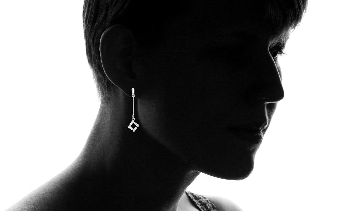 Simulated Diamond Drop Baguette Sterling Silver Earrings