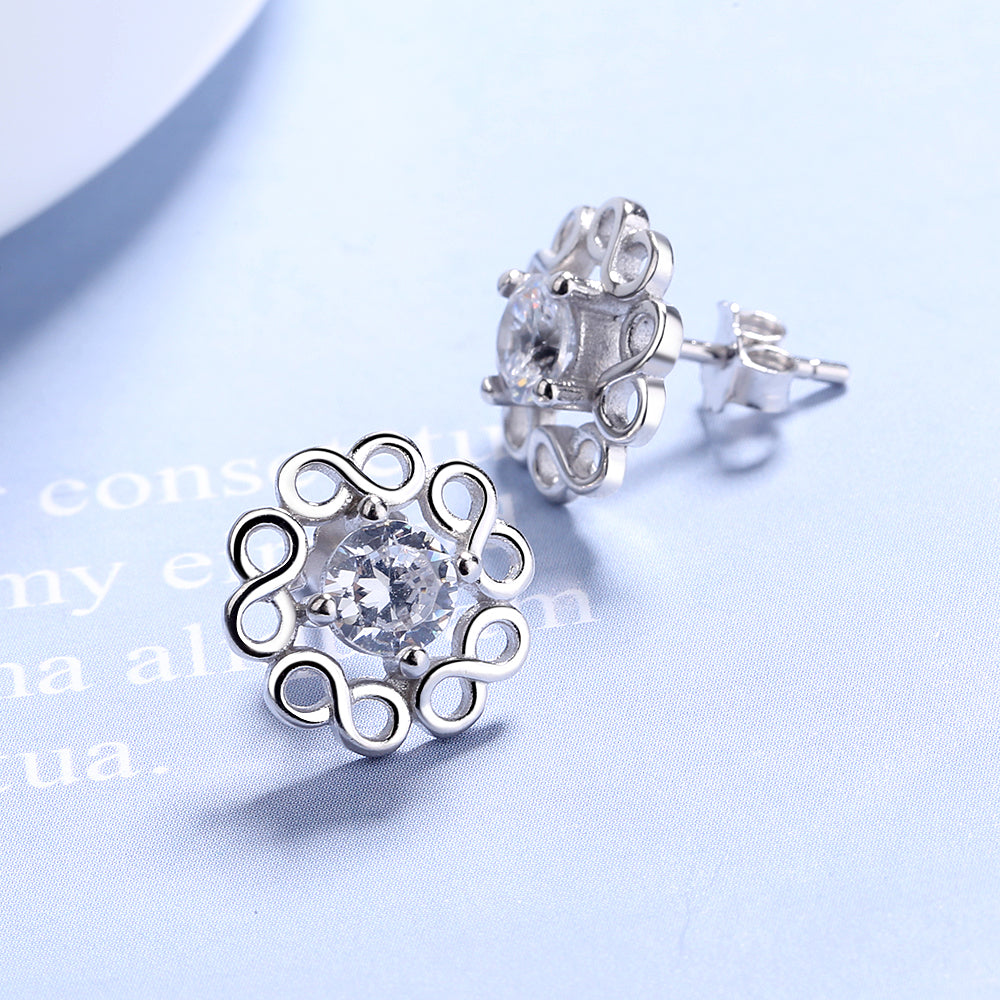 Sterling Silver Crystal Infinity Flower Earrings