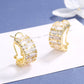 14K Gold Plated Round and Emerald Huggie Earrings With Genuine Crystals
