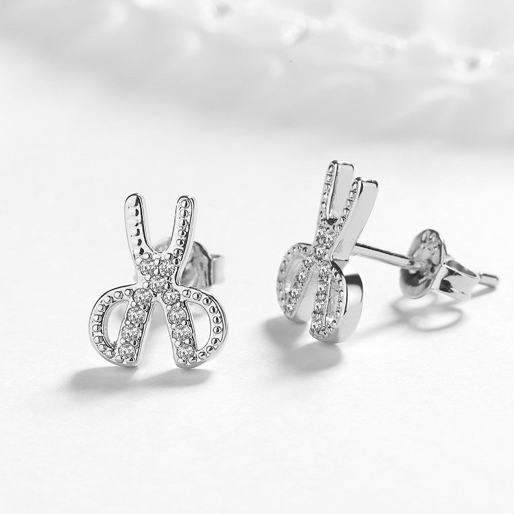 Sterling Silver Scissor Stud Earrings Simulated Diamonds