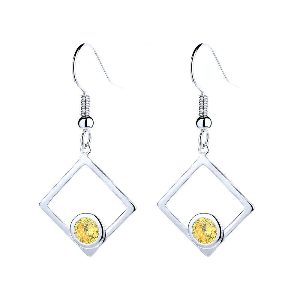 Sterling Silver Peridot Sideways Square Drop Earrings