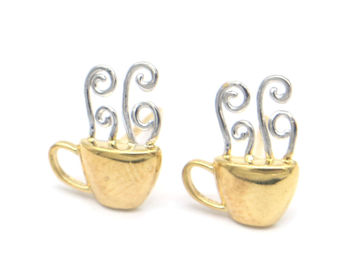 14K Gold and Sterling Silver Coffee Earrings
