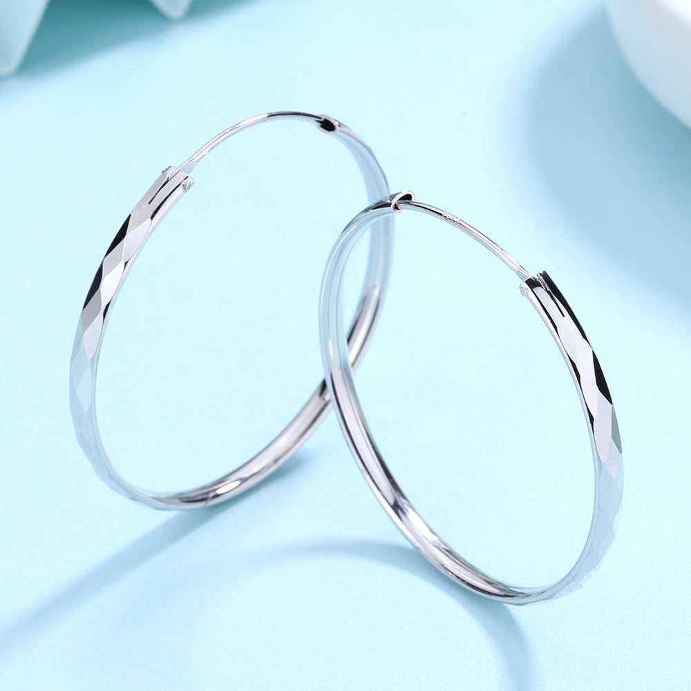 Amy and Annette Diamond Cut Sterling Silver Hoop Earrings (30mm)