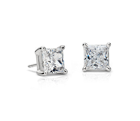 Amy and Annette Sterling Silver Square Stud Earrings with Simulated Diamonds