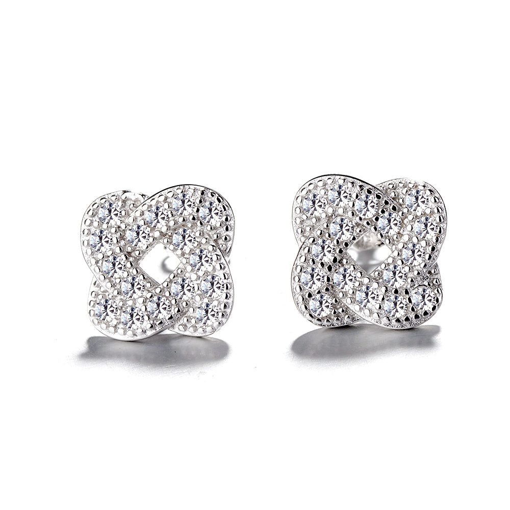 18K Rose Gold Encrusted Knot Stud Earrings With Crystals
