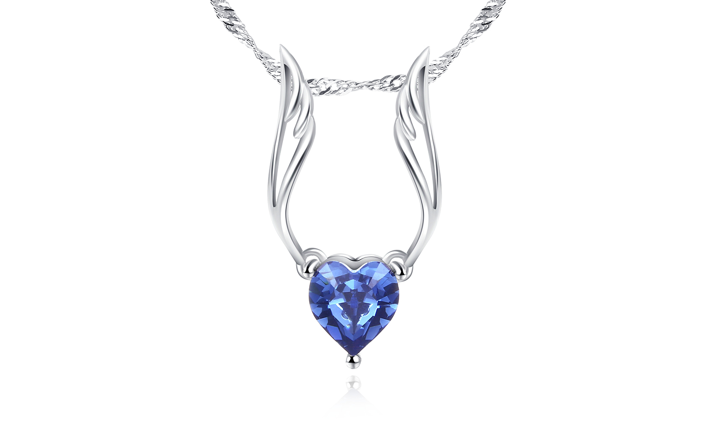 Guardian angel pendant with a heart-shaped Simulated Diamond