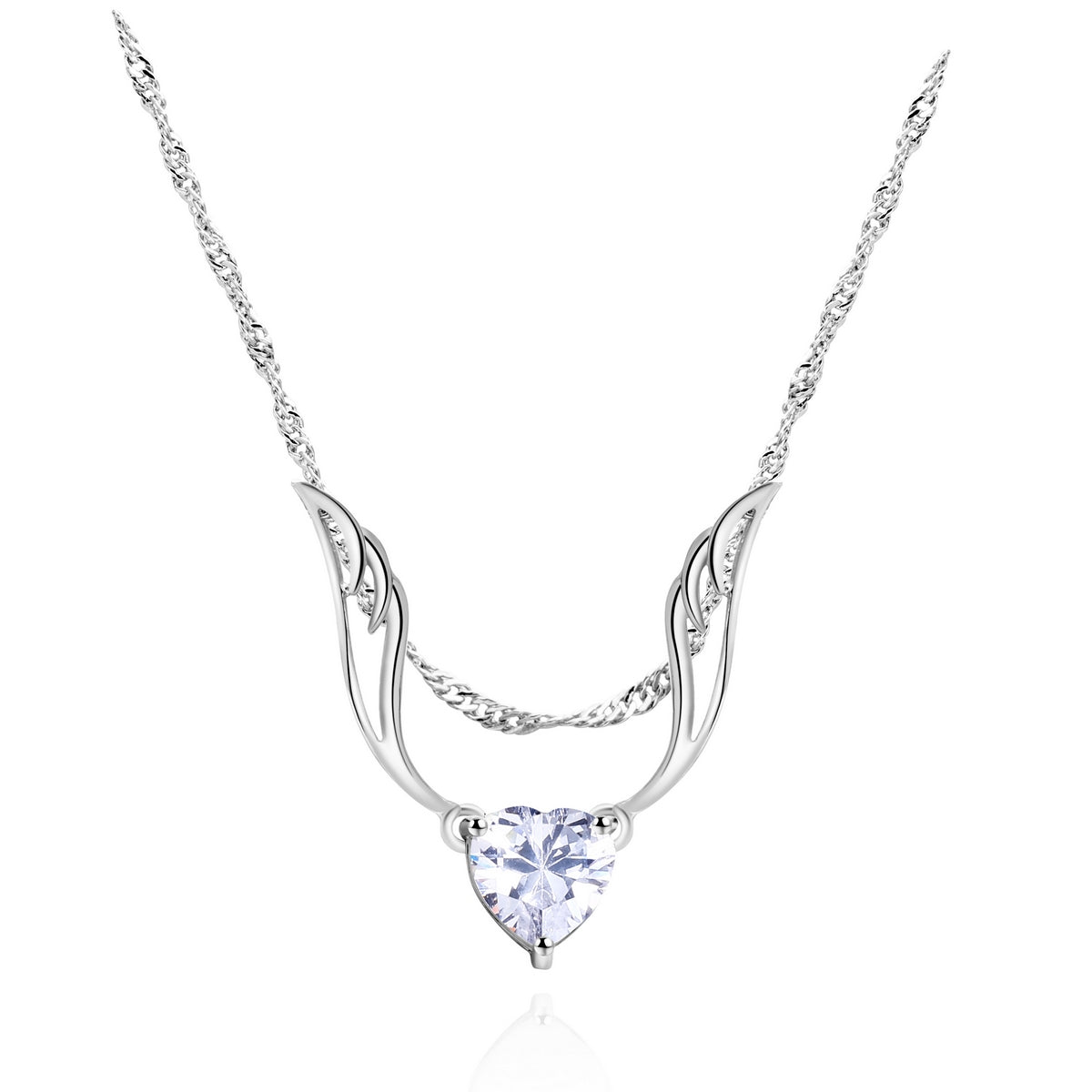 Guardian angel pendant with a heart-shaped Simulated Diamond