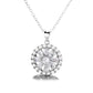 14K White Gold Flower Halo Pendant Necklace with Simulated Diamonds
