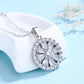 14K White Gold Flower Halo Pendant Necklace with Simulated Diamonds