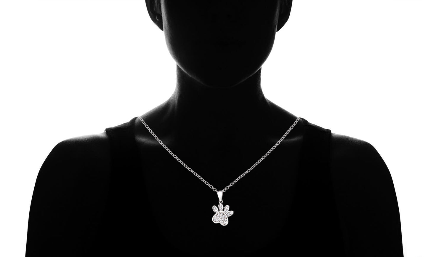18k Rose Gold And Sterling Silver Genuine Crystal Paw Pendant Necklace