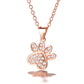 18k Rose Gold And Sterling Silver Genuine Crystal Paw Pendant Necklace