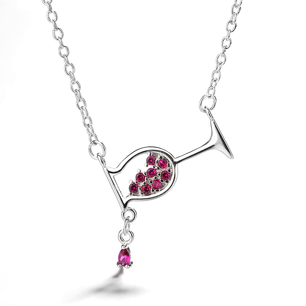 18K White Gold Spilled Wine Necklace Made with Simulated Diamonds