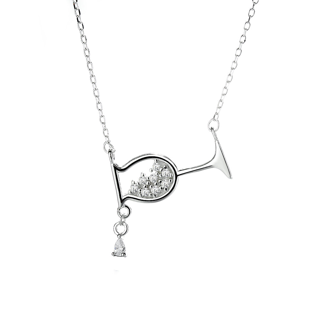 18K White Gold Spilled Wine Necklace Made with Simulated Diamonds